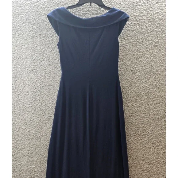 Lauren Ralph Lauren Jersey Off-the-Shoulder Side-Slit Column Gown Women's 6 Navy